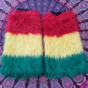 iHeartRaves Rasta Fur Leg Warmers
